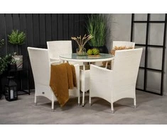 Lauko baldų komplektas Venture Design Valgomojo stalas ir fotelio komplektas, 90 cm, balta, pagalvėlė, pluoštas