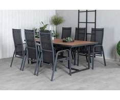 Lauko baldų komplektas Venture Design Valgomojo stalas ir atlošiama kėdė, 200x100 cm, juodas plienas, akacija