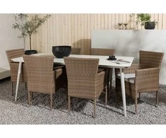Lauko baldų komplektas Venture Design Valgomojo stalas ir kėdžių komplektas Lina ir Malina 200x90 cm smėlio spalvos plienas ir aliuminis