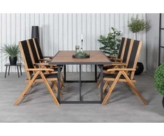 Lauko baldų komplektas Venture Design Valgomojo stalas ir kėdžių komplektas 200x100 cm Juoda Akacija Plienas Virvė