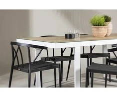 Lauko baldų komplektas Venture Design Valgomojo stalo ir kėdžių komplektas Merlo ir Stina 200x75 cm Balta Juoda Aliuminis Pintas