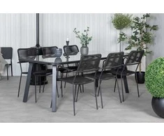 Lauko baldų komplektas Venture Design Valgomojo stalas ir foteliai 200x100 cm juodas plieno pintas rotangas