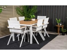 Lauko baldų komplektas Venture Design Valgomojo stalas ir fotelio komplektas 160x240x90 cm, baltas tekas, lauko baldai