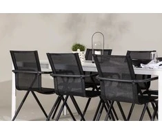 Lauko baldų komplektas Venture Design Valgomojo komplektas Break stalas ir Alina kėdės 205x75 cm balta ir juoda
