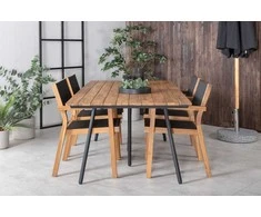 Lauko baldų komplektas Venture Design Valgomojo stalas ir kėdžių komplektas 200 cm Juodas plienas Akacija