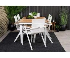 Lauko baldų komplektas Venture Design Valgomojo stalas ir fotelio komplektas 160x240x90 cm, baltas tekas, lauko baldai