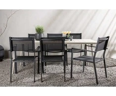 Lauko baldų komplektas Venture Design Valgomojo stalas ir sulankstomos kėdės rinkinys 200x90 cm, smėlio spalvos, plienas