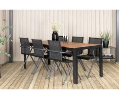 Lauko baldų komplektas Venture Design Valgomojo stalas ir kėdžių komplektas 205x90 cm Juoda Akacija Lauko naudojimui