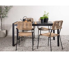 Lauko baldų komplektas Venture Design Valgomojo stalas ir fotelio komplektas 150x100 cm Juodas tikas Smėlio spalvos aliuminis