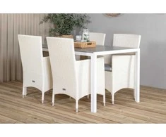 Lauko baldų komplektas Venture Design Valgomojo stalas ir fotelio komplektas 150x90 cm Balta Pilka Aintwood Rotangas