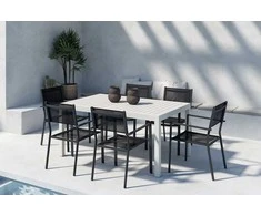 Lauko baldų komplektas Venture Design Valgomojo stalo ir kėdžių komplektas Capo ištraukiamas stalas ir Copacabana kėdės 160x240 cm smėlio spalvos aliuminis