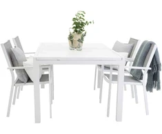 Lauko baldų komplektas Venture Design Valgomojo stalas ir kėdžių komplektas Marbella 160x100x75 cm baltas aliuminis