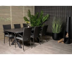 Lauko baldų komplektas Venture Design Valgomojo stalas ir fotelio komplektas 200x100 cm Juoda Akacija Rotangas Plienas