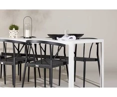 Lauko baldų komplektas Venture Design Valgomojo komplektas Break valgomojo stalas ir Stina kėdės 205x75 cm baltas juodas aliuminio pintas medienos imitacija