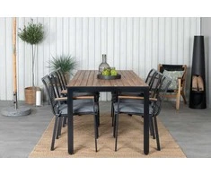 Lauko baldų komplektas Venture Design Valgomojo stalas ir kėdžių komplektas 205x90 cm Juoda Akacijos Baldai