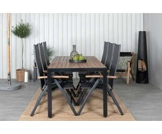 Lauko baldų komplektas Venture Design Valgomojo stalas ir kėdžių komplektas 205x90 cm Juoda Akacija Tikas Textilene