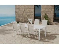 Lauko baldų komplektas Venture Design Valgomojo komplektas Break stalas su 6 Levanzo kėdėmis Balta Smėlio spalva Plienas Sulankstomas