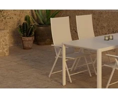 Lauko baldų komplektas Venture Design Valgomojo komplektas Giardini stalas su 4 Levanzo kėdėmis, smėlio spalvos, sulankstomas