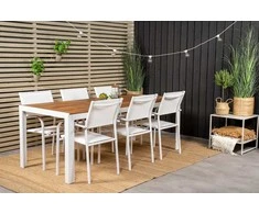 Lauko baldų komplektas Venture Design Valgomojo stalas ir fotelio komplektas 200x100 cm, baltos akacijos, sukraunamas