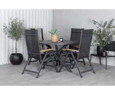 Lauko baldų komplektas Venture Design Valgomojo stalas ir kėdžių komplektas Alma 120 cm juodas