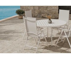 Lauko baldų komplektas Venture Design Valgomojo komplektas Giardini stalas su 4 sulankstomomis kėdėmis 120 cm smėlio spalvos
