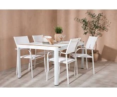 Lauko baldų komplektas Venture Design Valgomojo stalas ir fotelio komplektas 150x100 cm, baltas, iš tiko medienos, aliuminis, sukraunamas