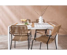 Lauko baldų komplektas Venture Design Valgomojo stalas ir fotelių komplektas 150x100 cm, baltas tikas, juoda, smėlio spalva