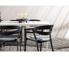 Lauko baldų komplektas Venture Design Valgomojo stalas ir kėdžių komplektas Lina 200x90 cm, smėlio spalvos, aliuminis