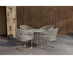 Lauko baldų komplektas Venture Design Valgomojo komplektas Tilos Apvalus Šviesiai pilkas Smėlio spalvos pintas