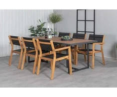 Lauko baldų komplektas Venture Design Valgomojo stalas ir sulankstomų kėdžių komplektas 200x100 cm Juoda Akacija Plienas Textilene