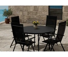 Lauko baldų komplektas Venture Design Valgomojo komplektas Giardini stalas su 4 Levanzo kėdėmis 120 cm juodas plienas