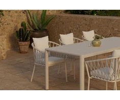 Lauko baldų komplektas Venture Design Valgomojo stalas ir kėdžių komplektas Giardini stalas su 6 Linos kėdėmis, smėlio spalvos, balta