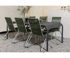 Lauko baldų komplektas Venture Design Valgomojo stalas ir kėdžių komplektas Borneo 200x100x75 cm juodas aliuminis stačiakampis žalia virvė plienas