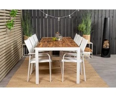 Lauko baldų komplektas Venture Design Valgomojo stalas ir fotelio komplektas 200x100 cm, baltos akacijos, sukraunamas