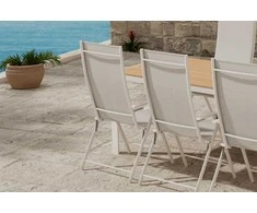 Lauko baldų komplektas Venture Design Valgomojo komplektas Break stalas su 6 Levanzo kėdėmis 205x90 cm, smėlio spalvos plienas
