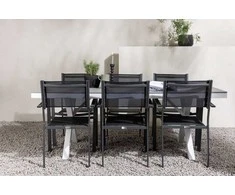 Lauko baldų komplektas Venture Design Valgomojo komplektas Garcia valgomojo stalas ir Copacabana sulankstomos kėdės 100x200 cm balta