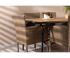 Lauko baldų komplektas Venture Design Valgomojo stalas ir kėdžių komplektas Holmbeck ir Malina 200x90x75 cm Juoda ir smėlio spalvos Plienas ir vytelės