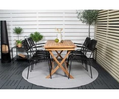 Lauko baldų komplektas Venture Design Valgomojo stalas ir fotelių komplektas Kenya 120x70x75 cm Juodas tikas Plieninė virvė