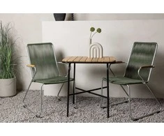 Venture Design Valgomojo komplektas Holmbeck kavos staliukas ir Bois valgomojo kėdė 74x70x55 cm juoda žalia plieninė virvė