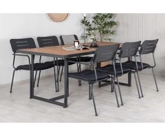 Lauko baldų komplektas Venture Design Valgomojo stalas ir kėdžių komplektas 200x100 cm Juoda Akacija Plienas