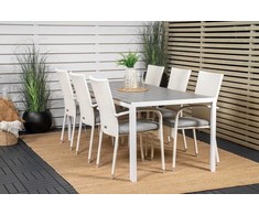 Lauko baldų komplektas Venture Design Valgomojo stalas ir fotelio komplektas 205x90 cm Baltas Aintwood Rotangas Plienas