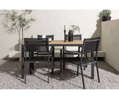 Lauko baldų komplektas Venture Design Valgomojo komplektas Break valgomojo stalas ir Copacabana sulankstomos kėdės 90x150 cm juoda