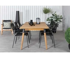 Lauko baldų komplektas Venture Design Valgomojo stalas ir fotelių komplektas Julian 210x100 cm Juoda Akacija Virvė Plienas