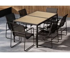 Lauko baldų komplektas Venture Design Valgomojo komplektas Lampedusa juoda ruda plienas plastikas