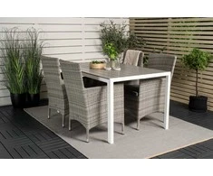 Lauko baldų komplektas Venture Design Valgomojo stalas ir fotelio komplektas 150x90 cm, baltas, pilkas, Aintwood, rotangas