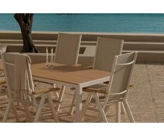 Lauko baldų komplektas Venture Design Valgomojo komplektas Break stalas su 6 Panama atlošiamos kėdės 205x90 cm smėlio spalvos