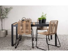 Lauko baldų komplektas Venture Design Valgomojo stalas ir kėdžių komplektas 150x100 cm Juoda Smėlio spalvos Tikas