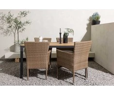 Lauko baldų komplektas Venture Design Valgomojo komplektas Stačiakampis stalas 90x150 cm Juodos spalvos pintos kėdės Smėlio spalvos Aliuminis