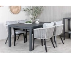 Lauko baldų komplektas Venture Design Valgomojo stalas ir kėdžių komplektas Marbella stalas 160x240 cm juodas Virya valgomojo kėdė juoda pilka