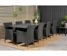 Lauko baldų komplektas Venture Design Valgomojo stalas ir fotelio komplektas Marbella 160x240x100x75 cm Juoda Putų neaustinė medžiaga Poliesteris Plienas Pintas vynmedis